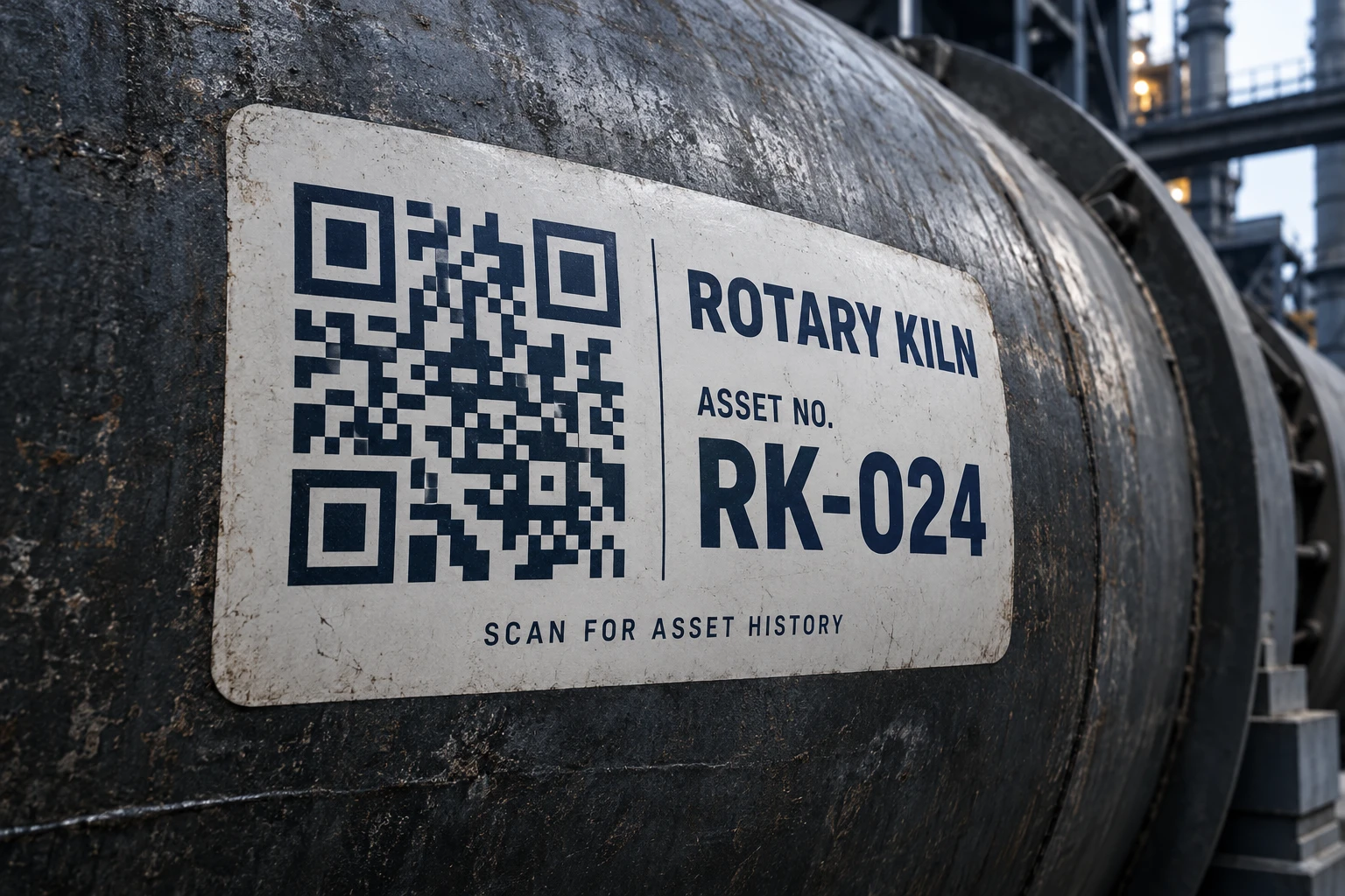 Illustration of a QR equipment label marked Rotary Kiln RK-024