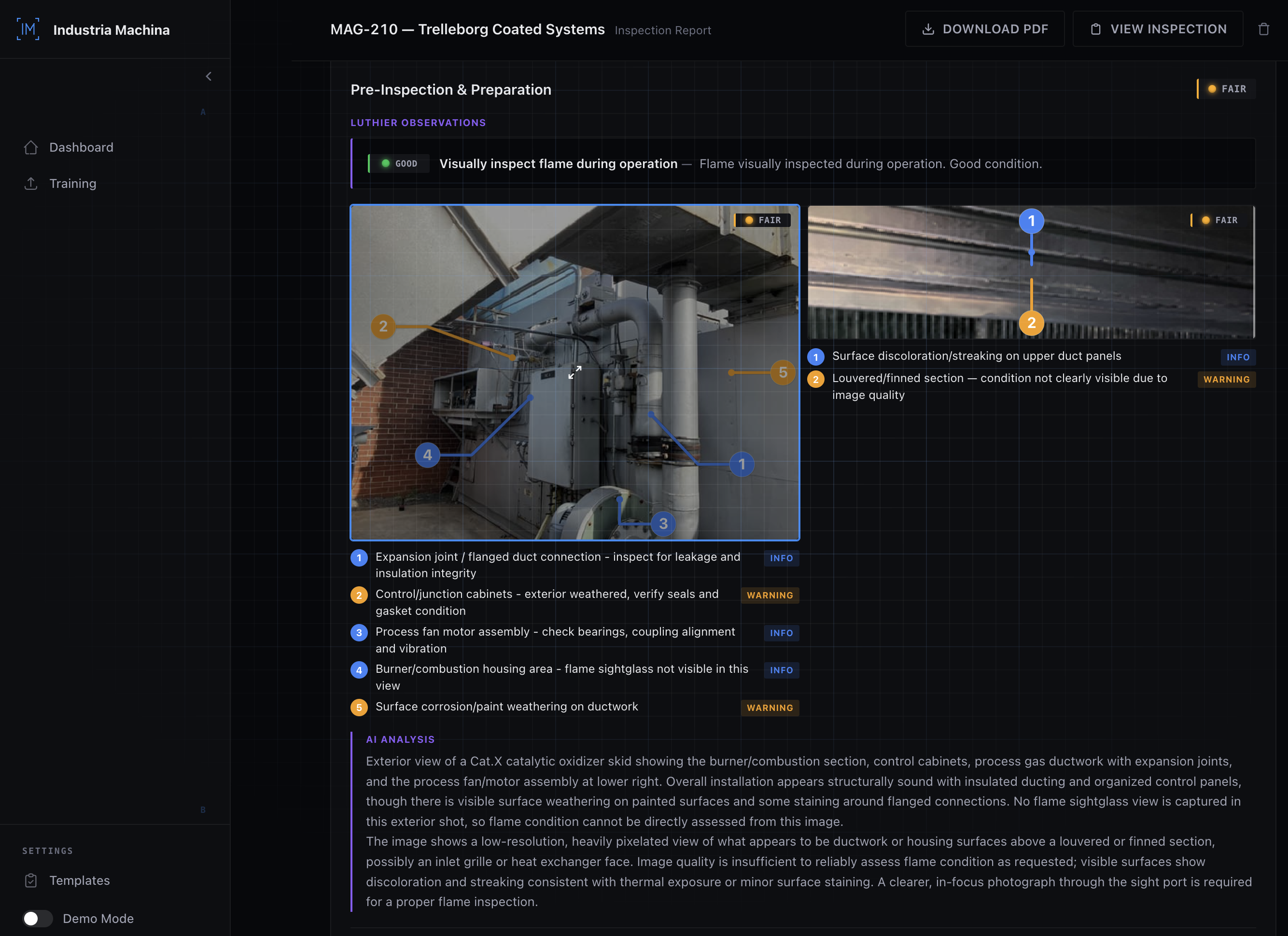 Sample inspection report — MAG-210 Catalytic Oxidizer, Trelleborg Coated Systems
